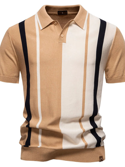 Men's Color Block Striped Knit Polo Shirt - Navy