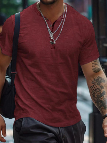 Men's Button Henley Collar Polo Shirt - White