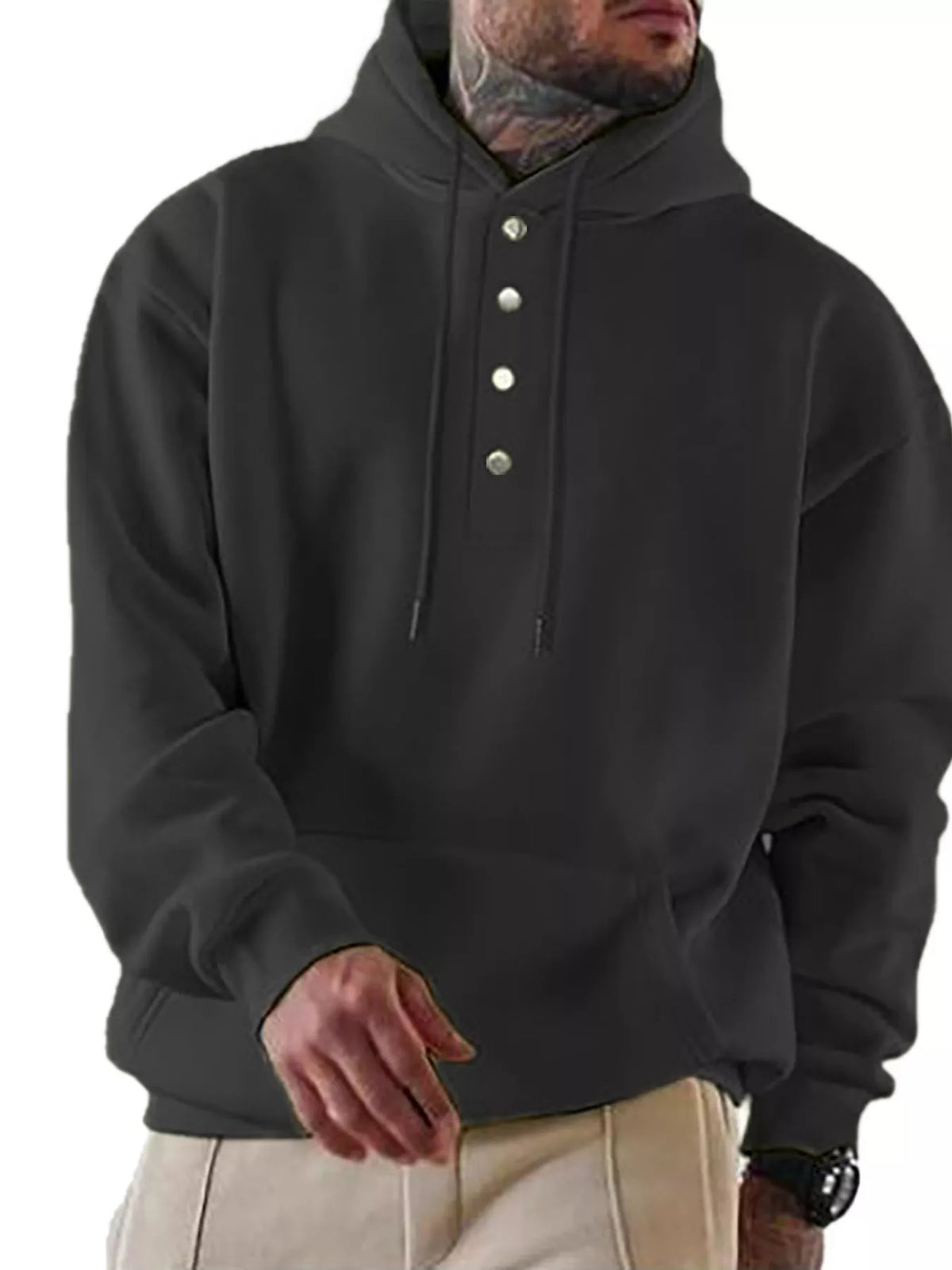 Men's Full Size Drawstring Kangaroo Pocket Hoodie Plus Size - DCDesigns mens casual hoodie product view