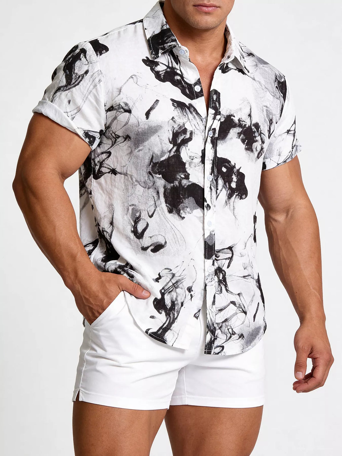 Men's Abstract Ink Splash Print Short Sleeve Shirt | DCDesigns