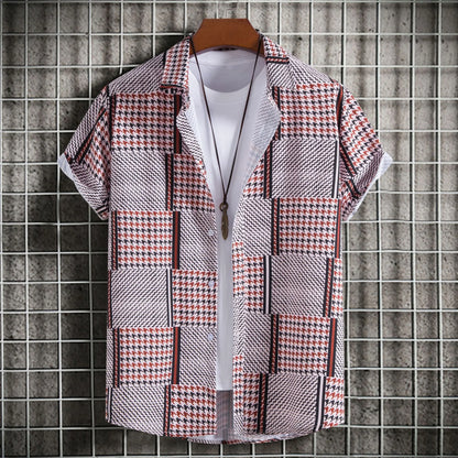Men's Patchwork Plaid Short Sleeve Casual Shirt | DCDesigns