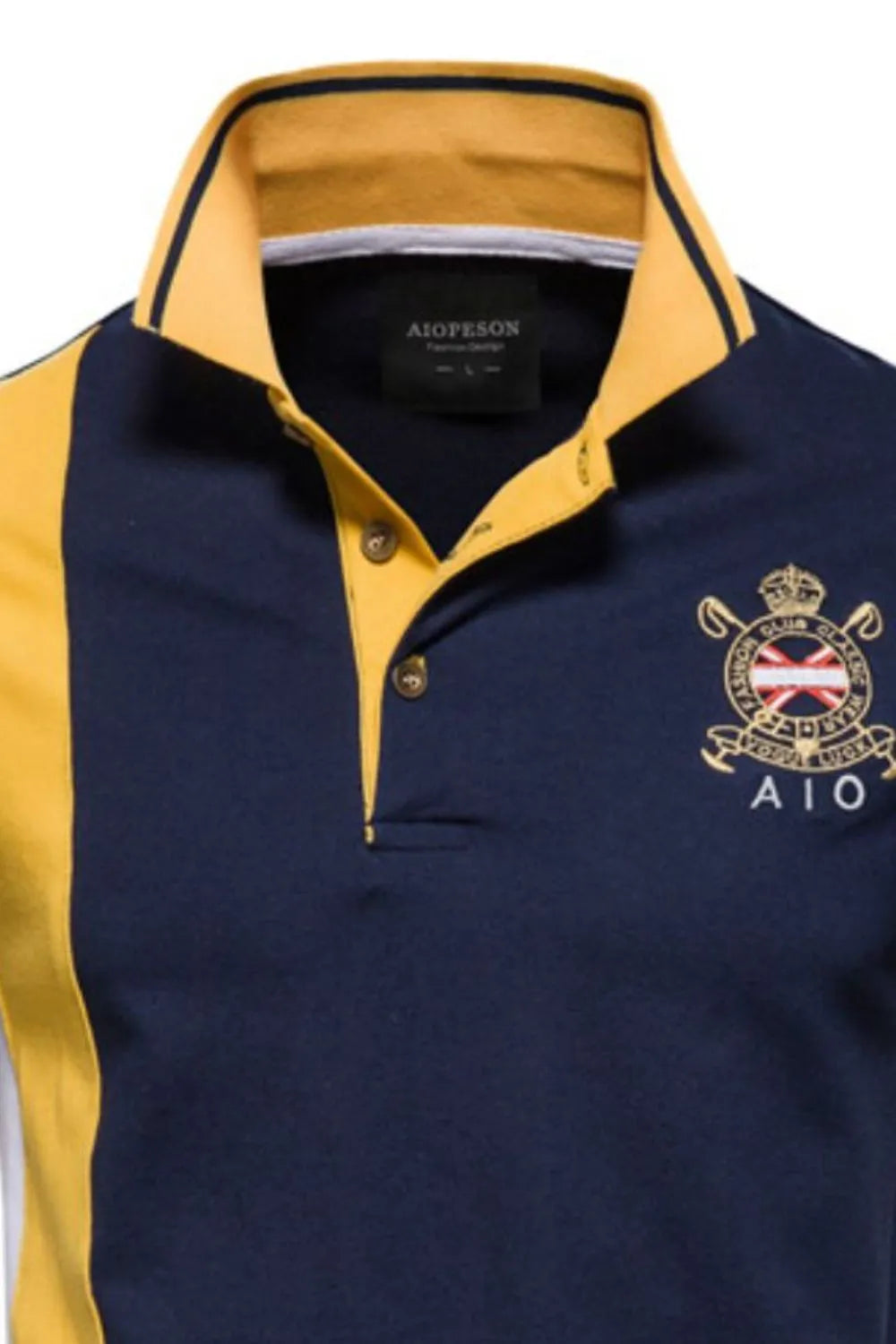 Men's Embroidered Collared Neck Striped Contrast Polo Shirt - Navy