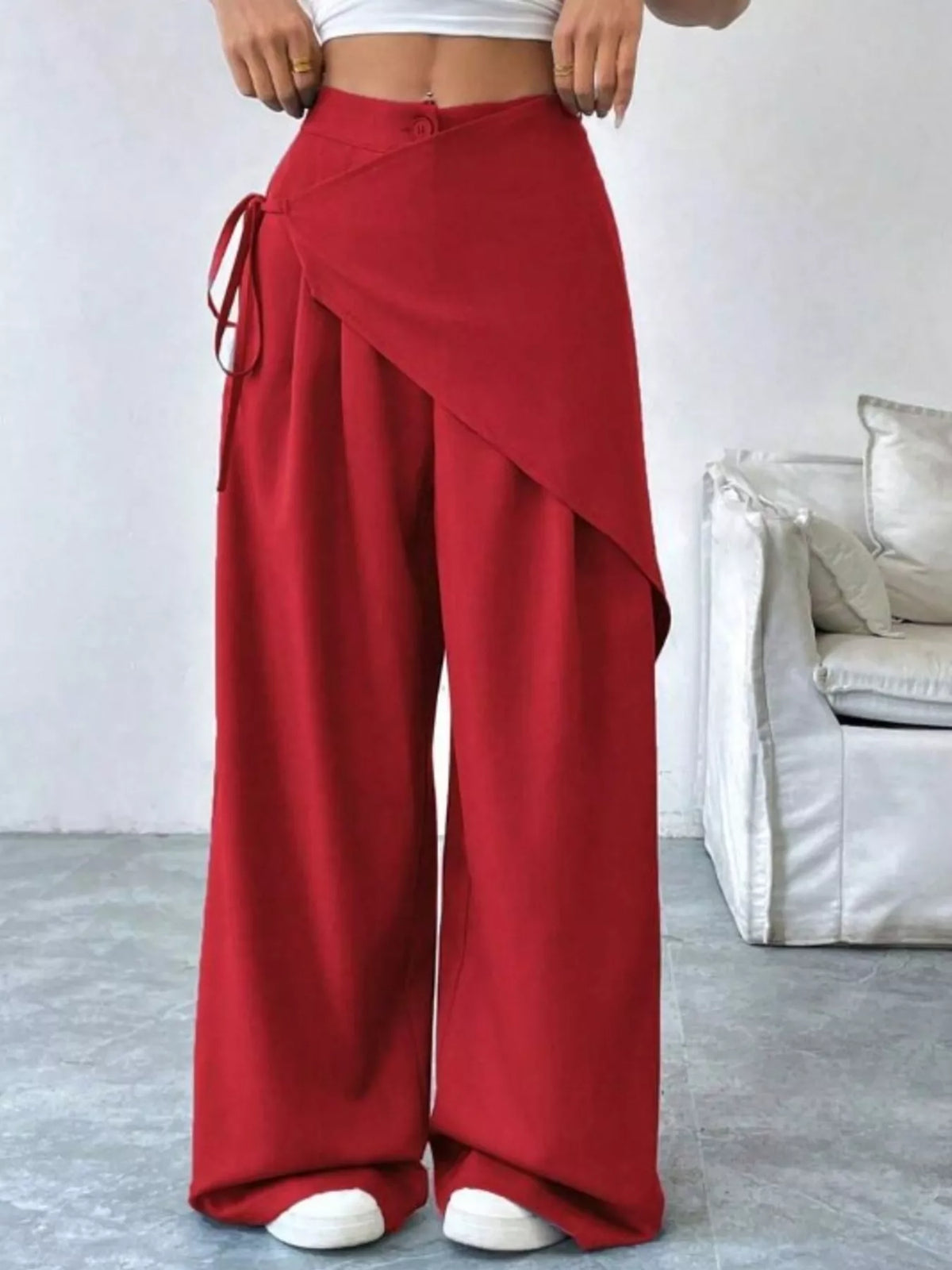 Wrap-Front Wide-Leg Pants - DCDesigns women’s fashion