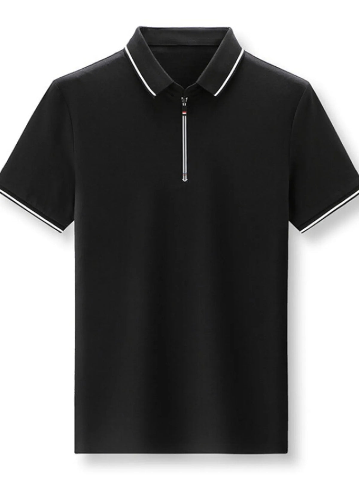 Men's Half-Zip Contrast Trim Polo Shirt - Black
