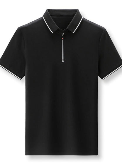 Men's Half-Zip Contrast Trim Polo Shirt - Black