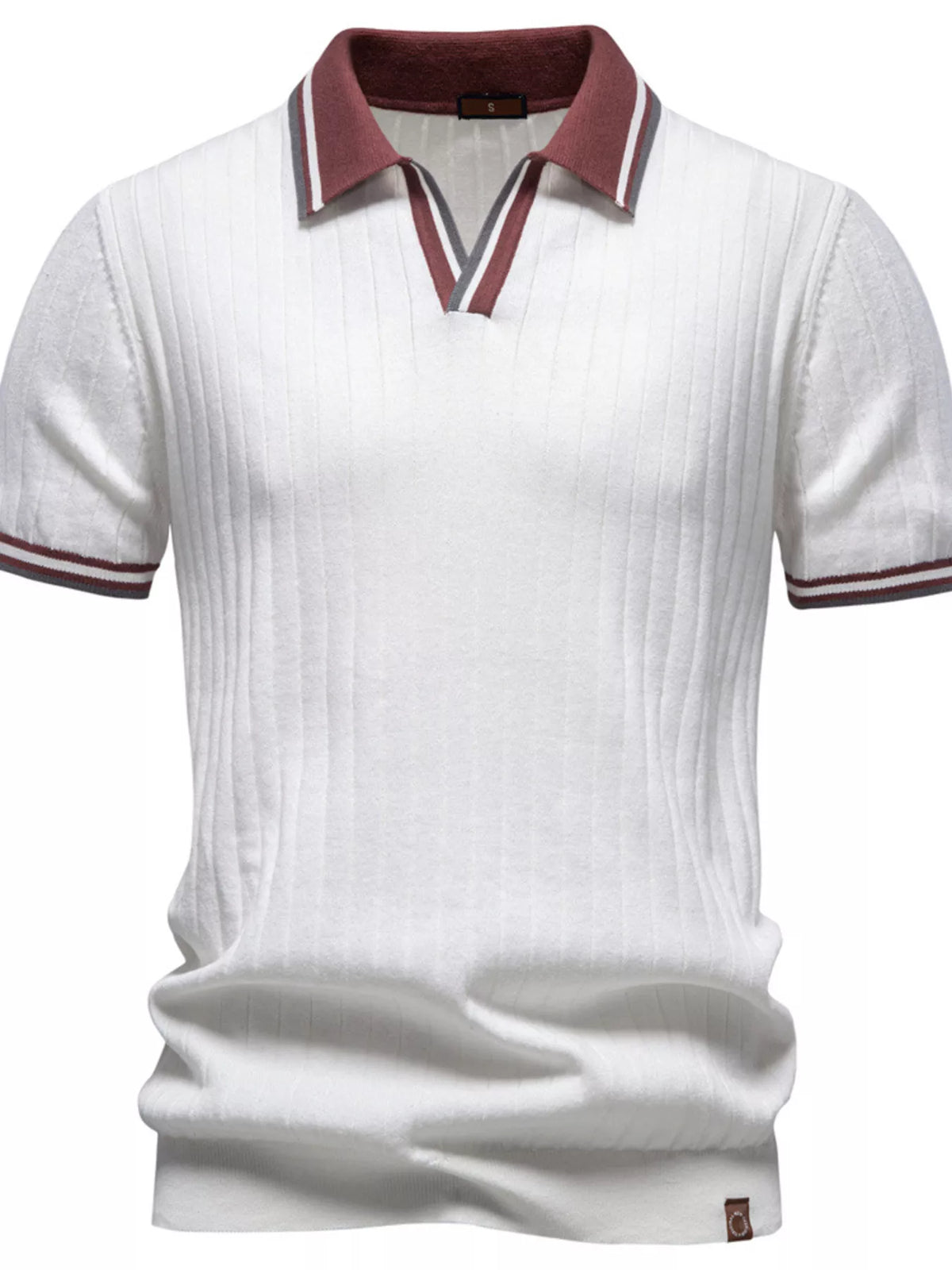 Men's Classic Ribbed Knit Short Sleeve Polo Shirt - Coffee