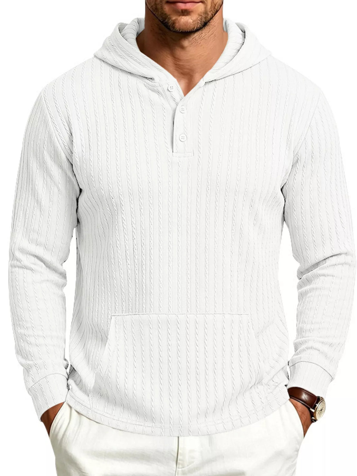 Men's Full Size Casual Kangaroo Pocket Knit Hoodie Plus Size - DCDesigns mens casual hoodie product view