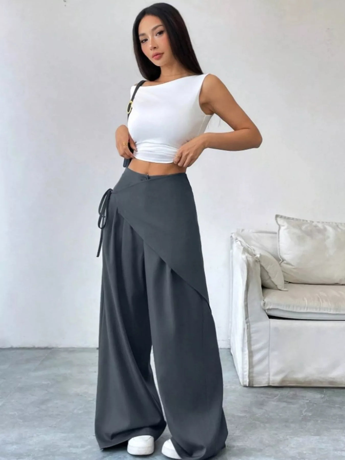 Wrap-Front Wide-Leg Pants - DCDesigns women’s fashion