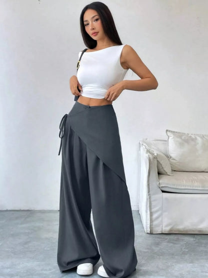 Wrap-Front Wide-Leg Pants - DCDesigns women’s fashion