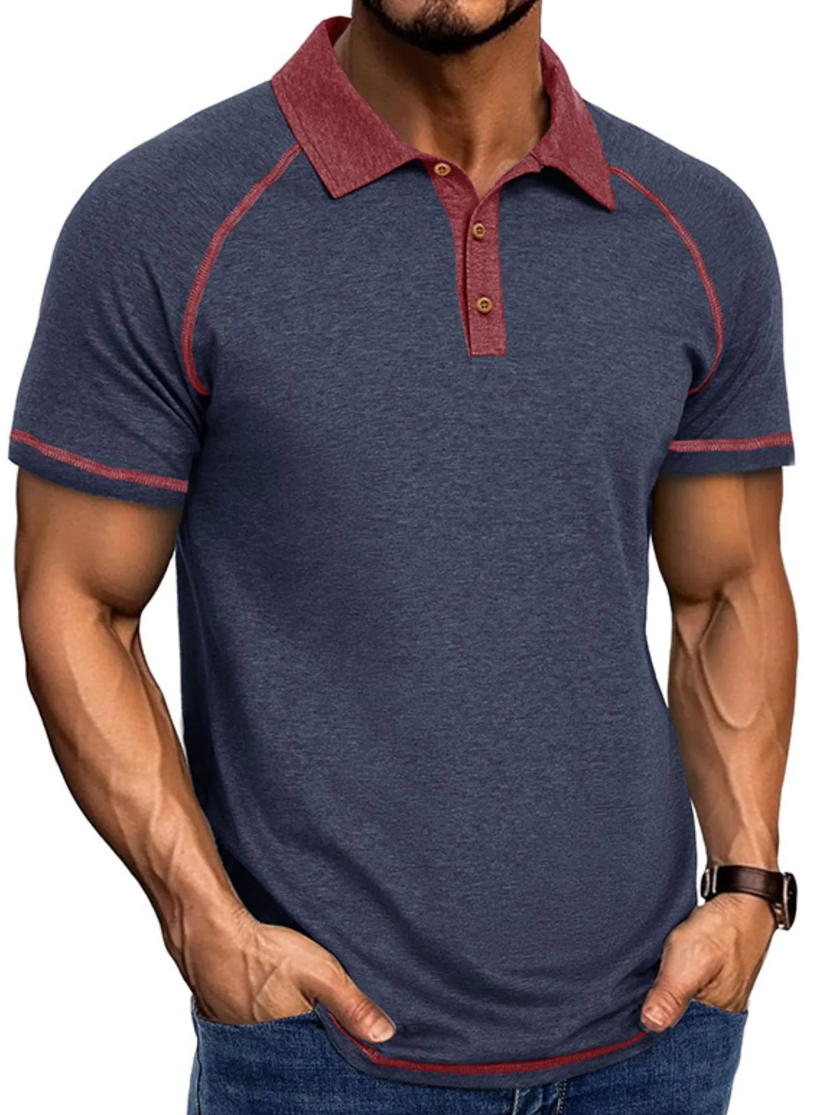 Men's Contrast Collar Short Sleeve Polo Shirt - Gray