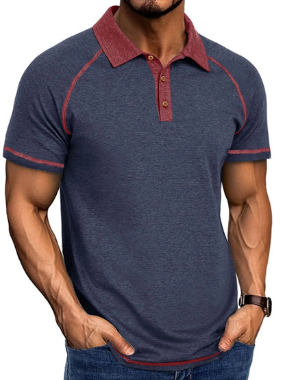 Men's Contrast Collar Short Sleeve Polo Shirt - Gray