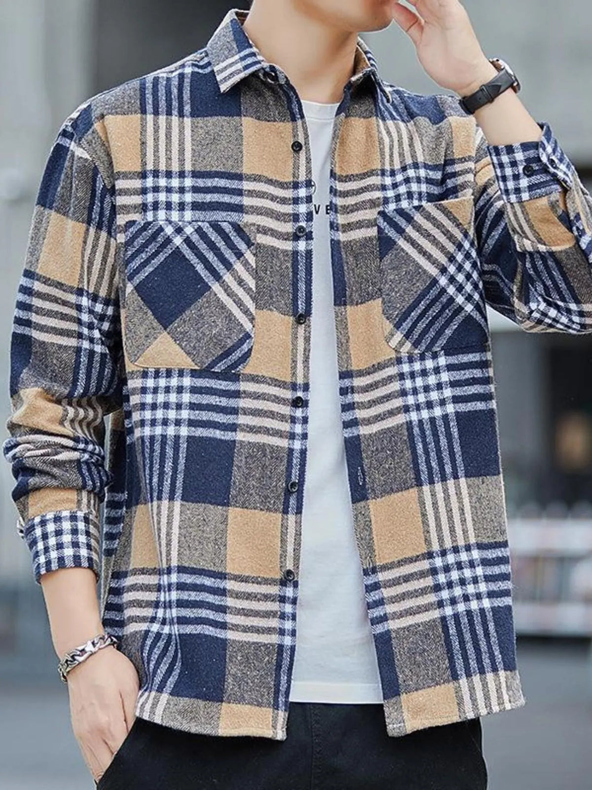 Men's Casual Plaid Long Sleeve Shirt | DCDesigns