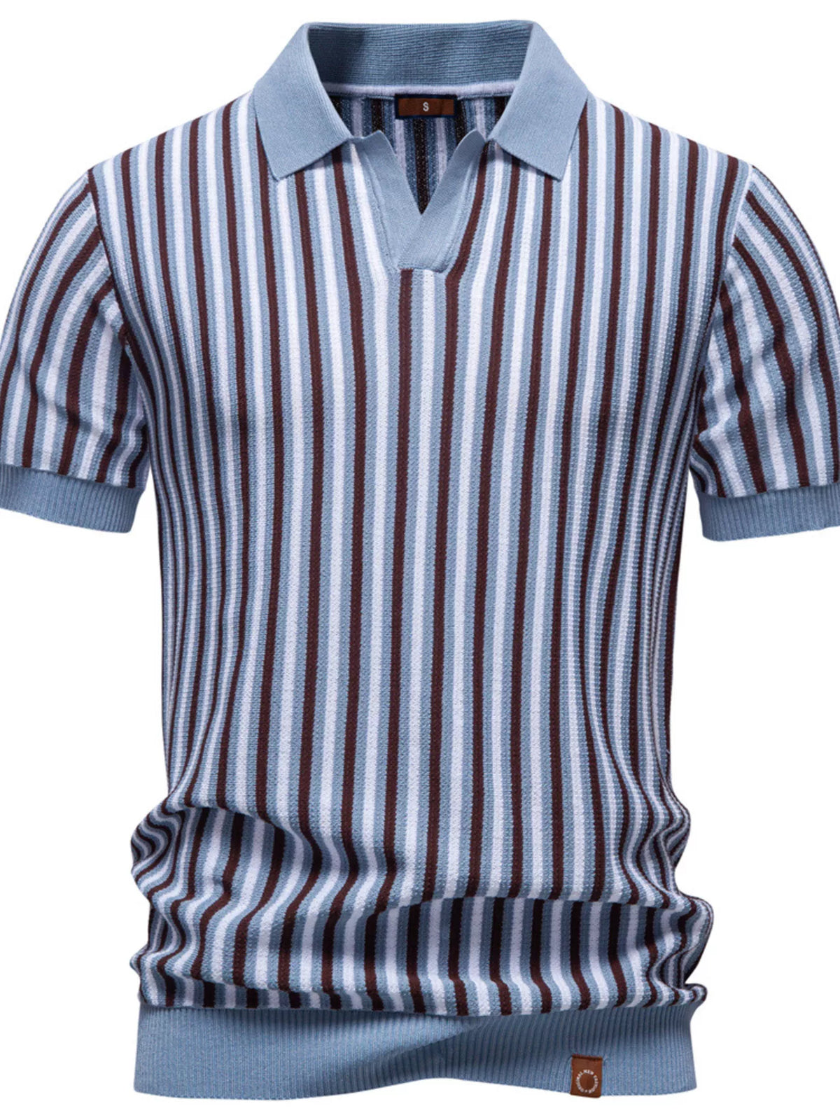 Men's Striped Short Sleeve Polo Shirt - Light Blue