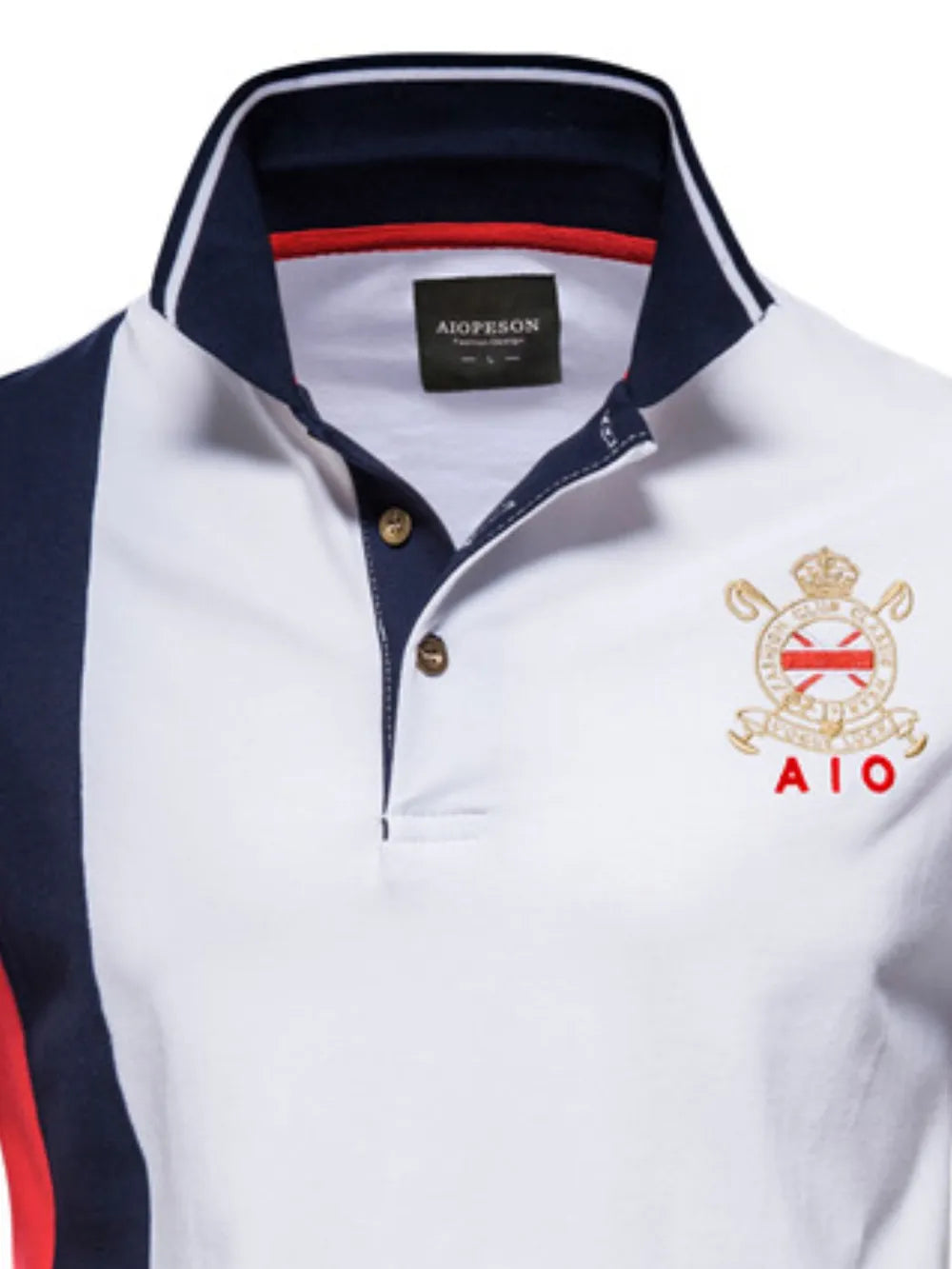 Men's Embroidered Collared Neck Striped Contrast Polo Shirt - White