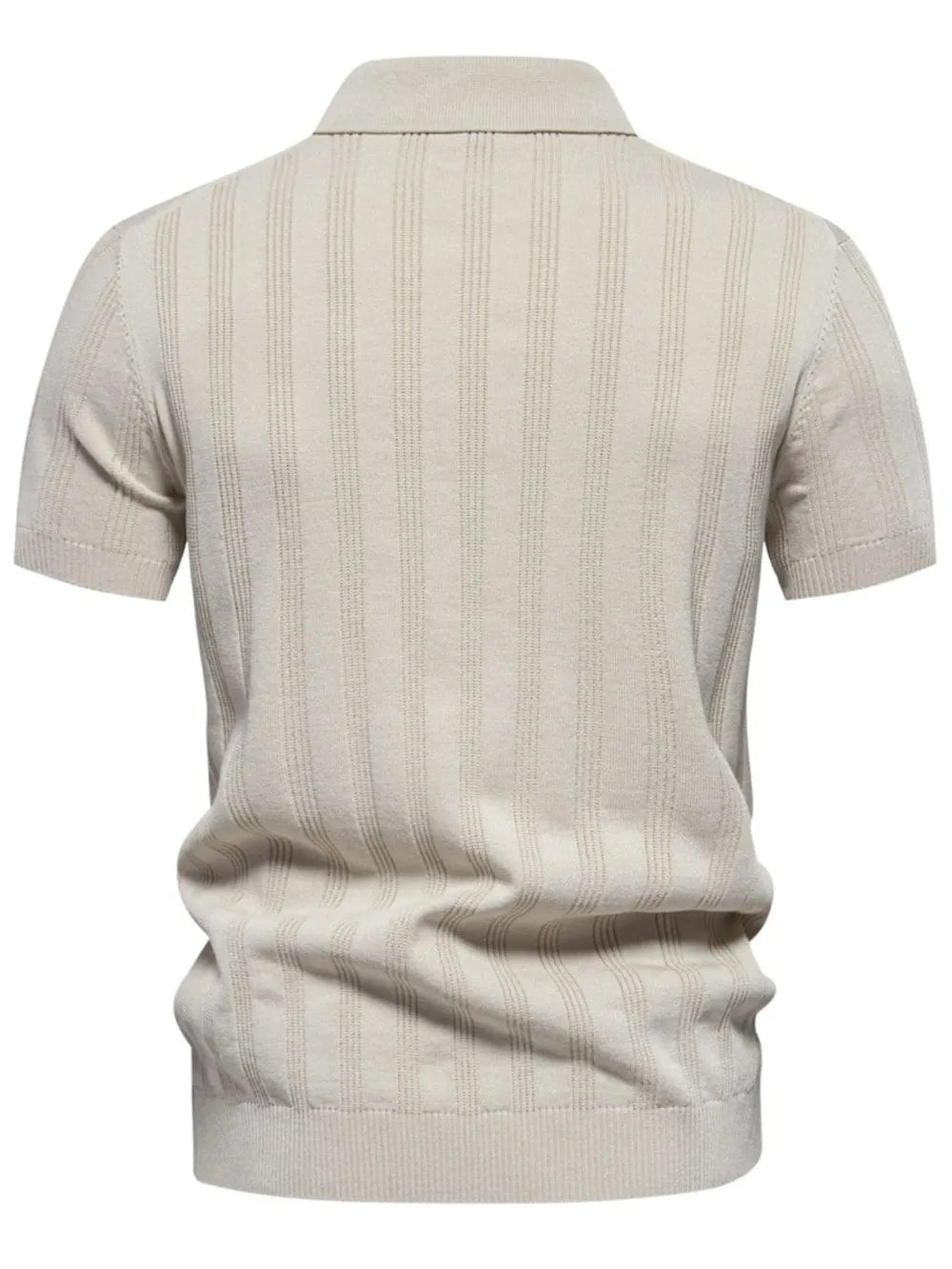 Men's Collared Neck Short Sleeve Knit Polo Shirt - Beige