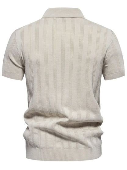 Men's Collared Neck Short Sleeve Knit Polo Shirt - Beige