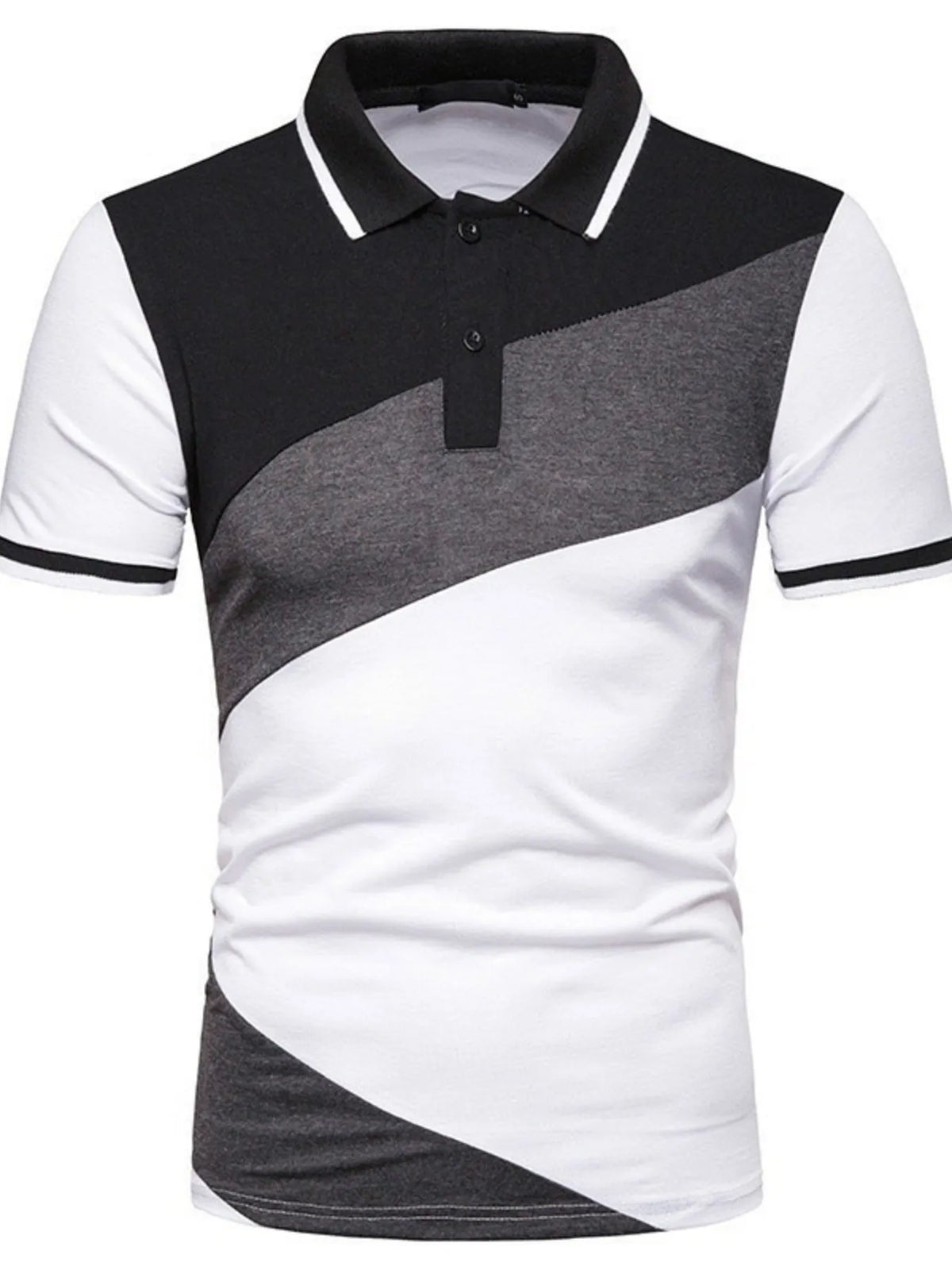 Men's Color Block Short Sleeve Polo Shirt - Dark Gray