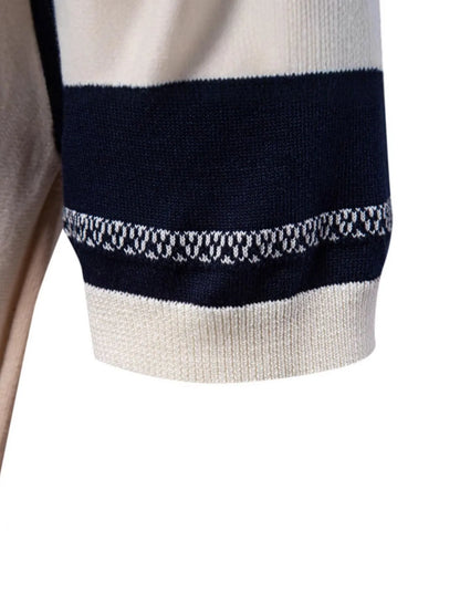 Men's Contrast Striped Knit Polo Shirt - Khaki