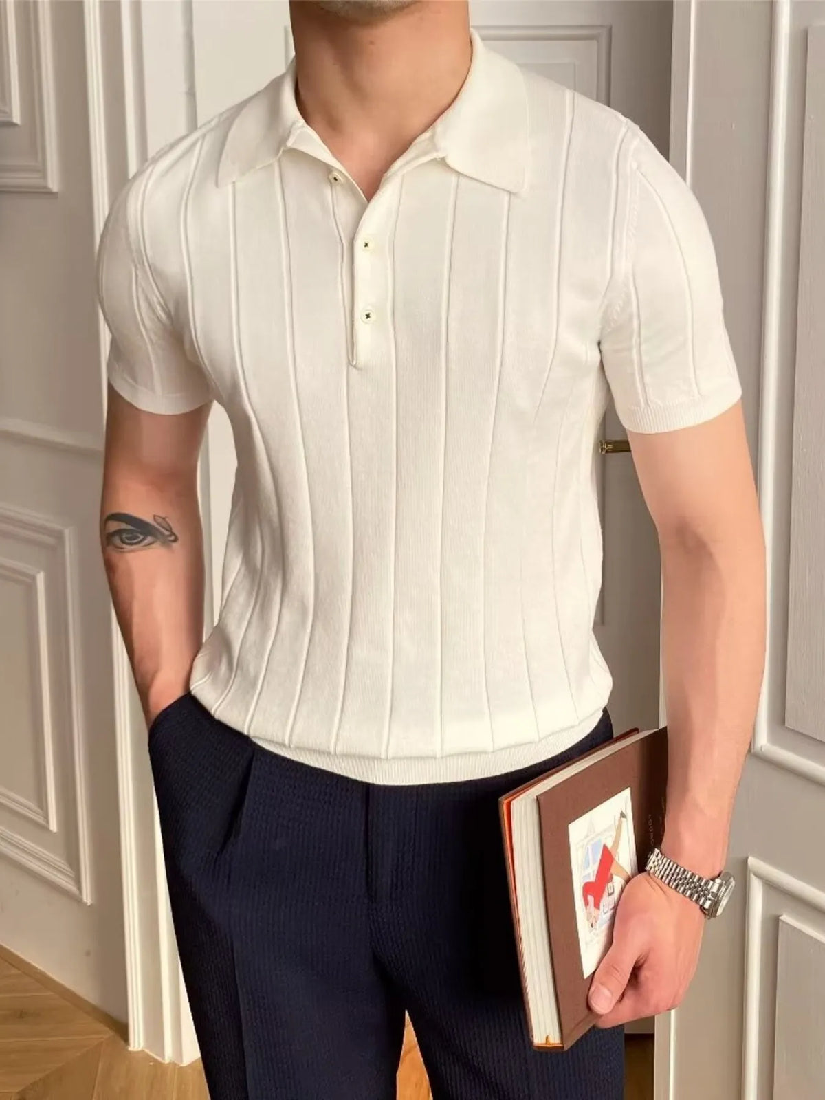 Men's Slim Fit Knitted Polo Shirt - Black
