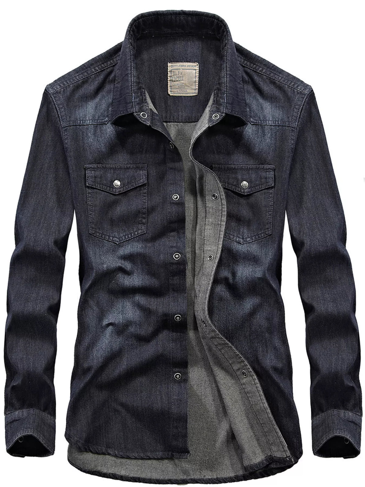 Men's Classic Washed Denim Shirt with Double Chest Pockets | DCDesigns