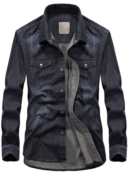 Men's Classic Washed Denim Shirt with Double Chest Pockets | DCDesigns