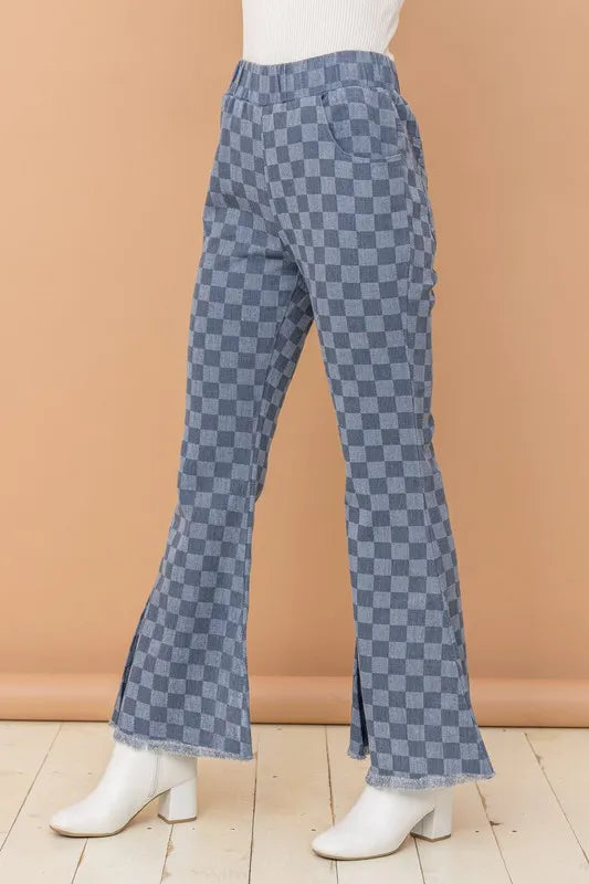 And The Why Checkerboard High-Waist Bell Pants - DCDesigns women’s fashion