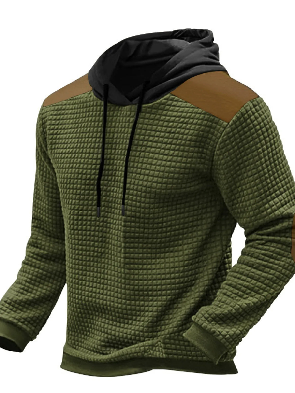 Men's Full Size Drawstring Contrast Shoulder Panels Hoodie Plus Size - DCDesigns mens casual hoodie product view