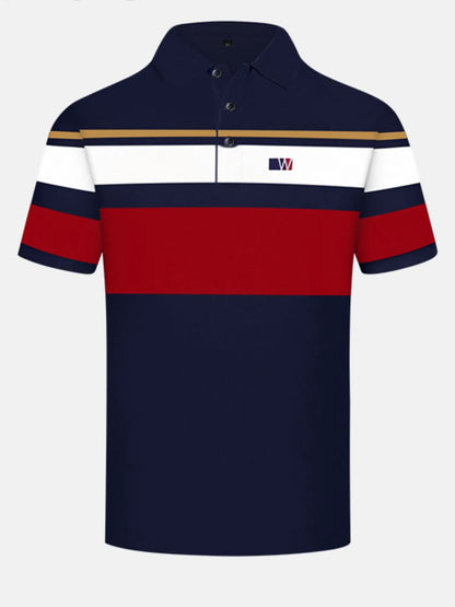 Men's Color Block Short Sleeve Polo Shirt - Navy