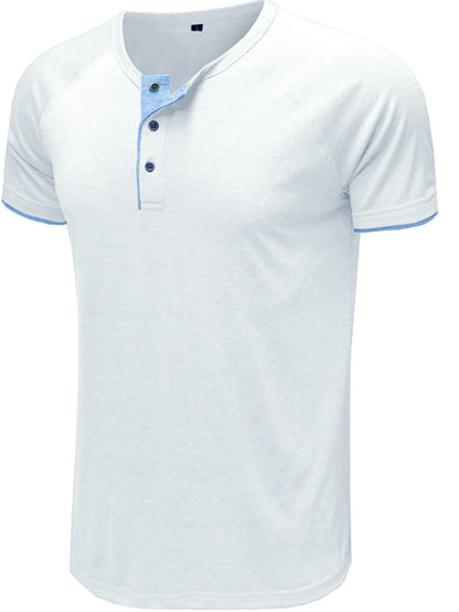 Men's Classic Contrast Trim Henley Polo Shirt - White