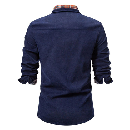 Men's Casual Shirt with Plaid Contrast Details | DCDesigns