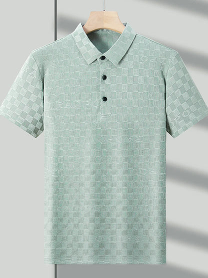 Men's Checkered Pattern Short Sleeve Casual Polo Shirt - Dust Storm