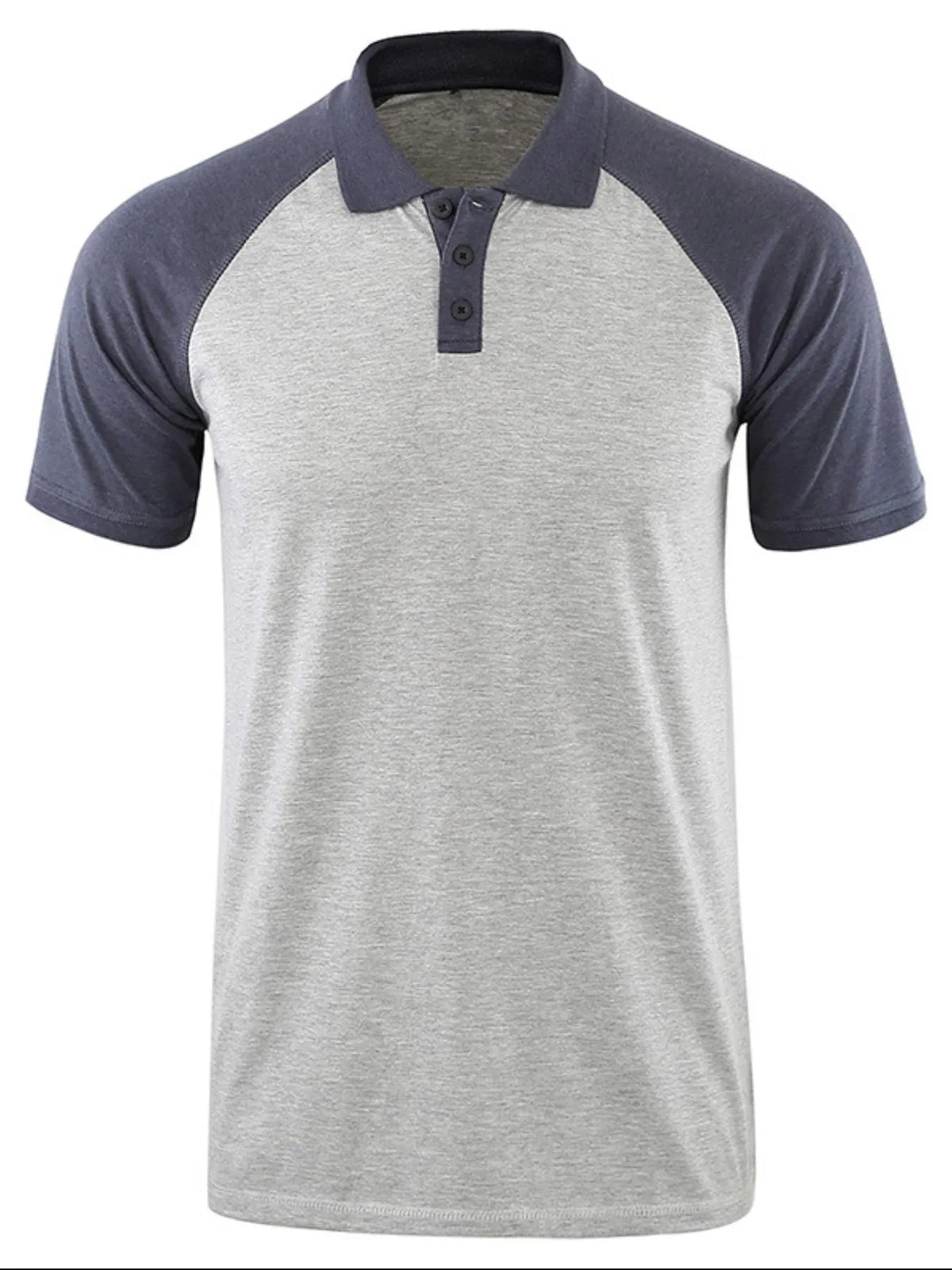 Men's Casual Raglan Sleeve Two-Tone Polo Shirt - Gray