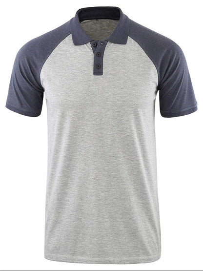 Men's Casual Raglan Sleeve Two-Tone Polo Shirt - Gray