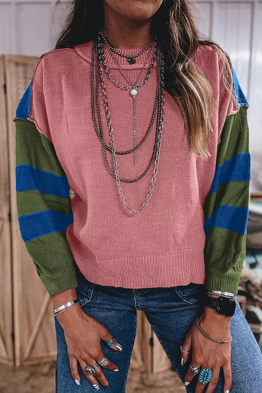 Western Multicolor Patchwork Stripe Sweater | DCDesigns