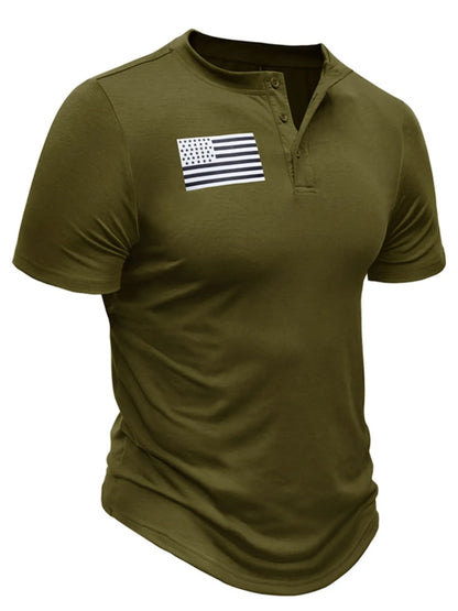 Men's American Flag Short Sleeve Henley Top - White