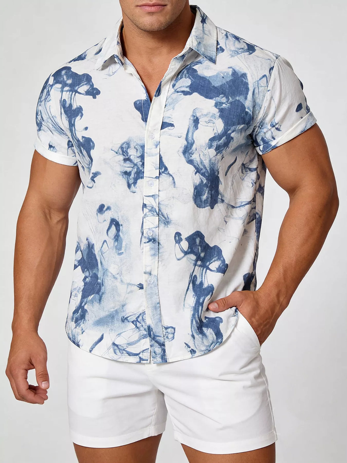Men's Abstract Ink Splash Print Short Sleeve Shirt | DCDesigns