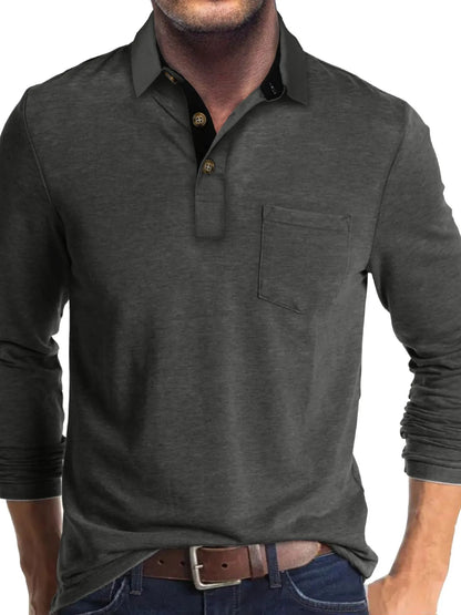 Men's Long Sleeve Pocket Polo Shirt - White