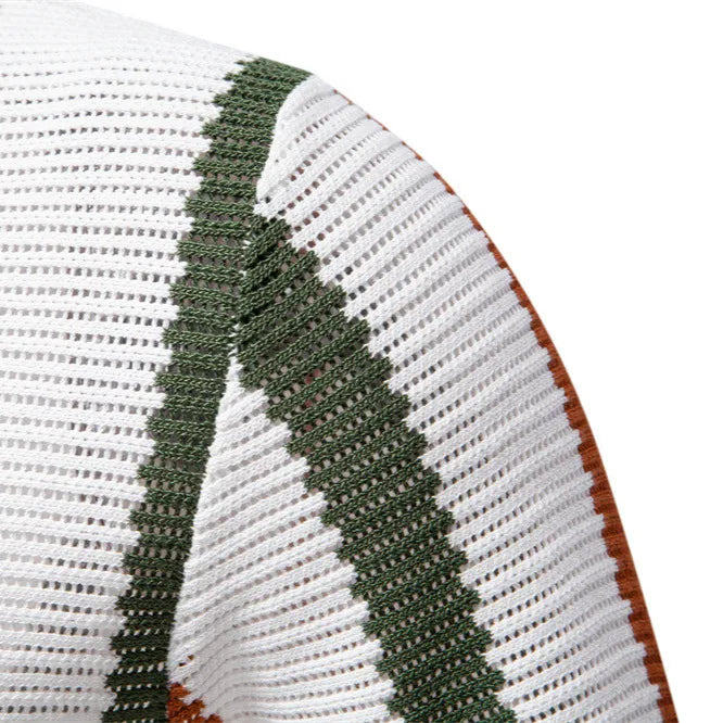Men's Collared Neck Striped Knit Polo Shirt - White