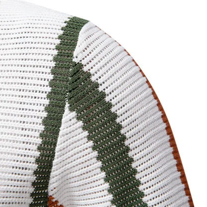 Men's Collared Neck Striped Knit Polo Shirt - White