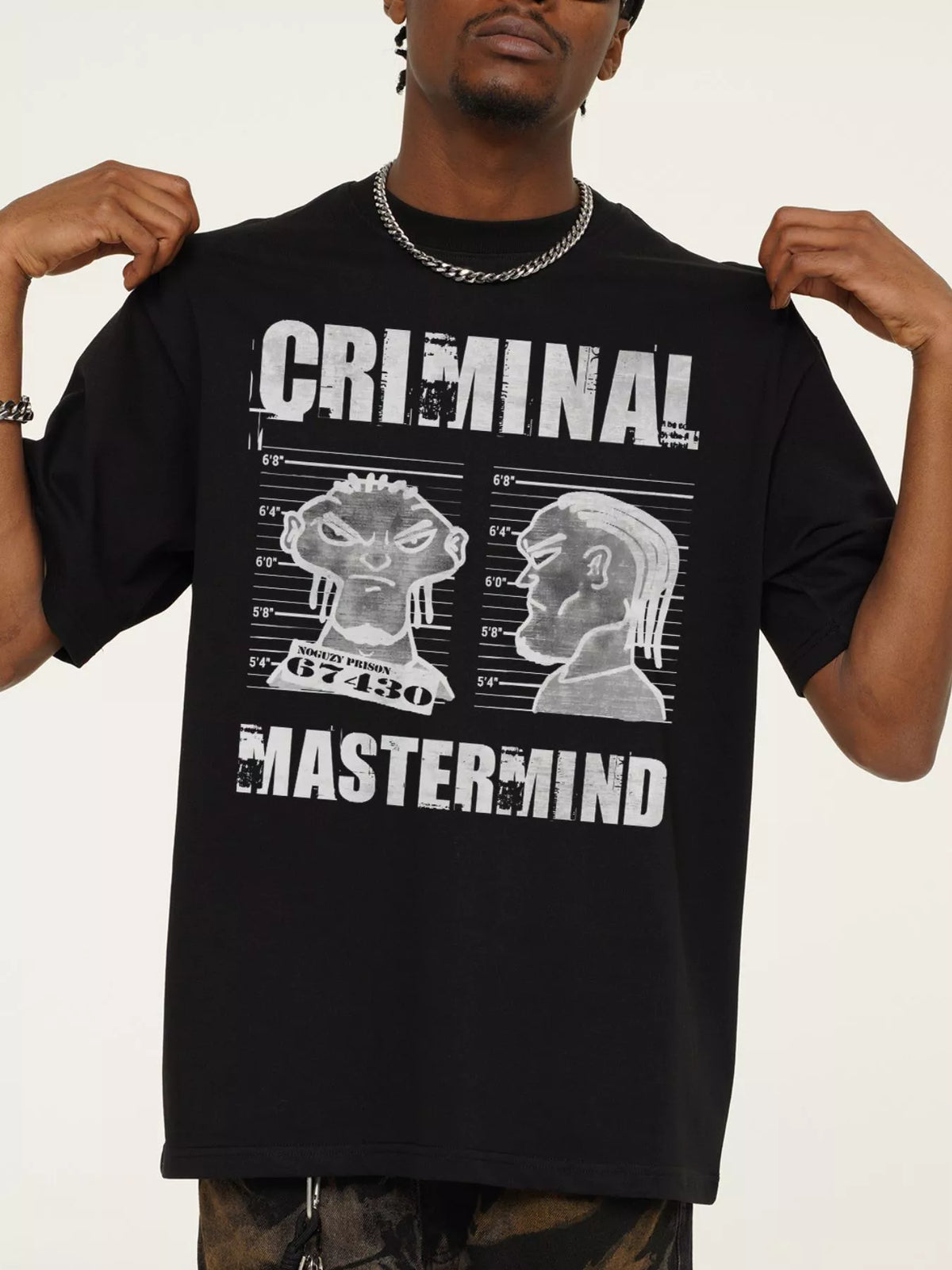Men's Criminal Mastermind Graphic Oversized T-Shirt – men's bold Y2K streetwear graphic tee, product image 7