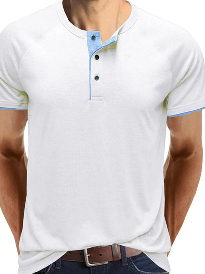Men's Classic Contrast Trim Henley Polo Shirt - White
