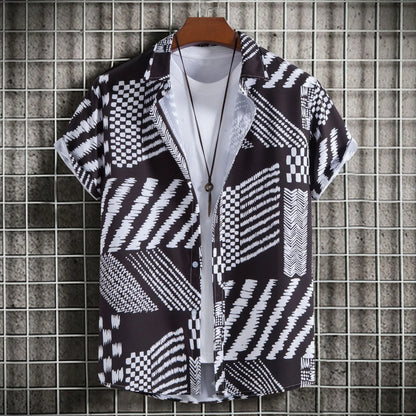 Men's Geometric Pattern Short Sleeve Button-Up Shirt | DCDesigns
