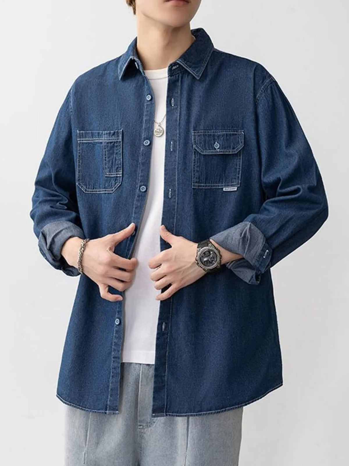 Men's Casual Long Sleeve Denim Shirt | DCDesigns