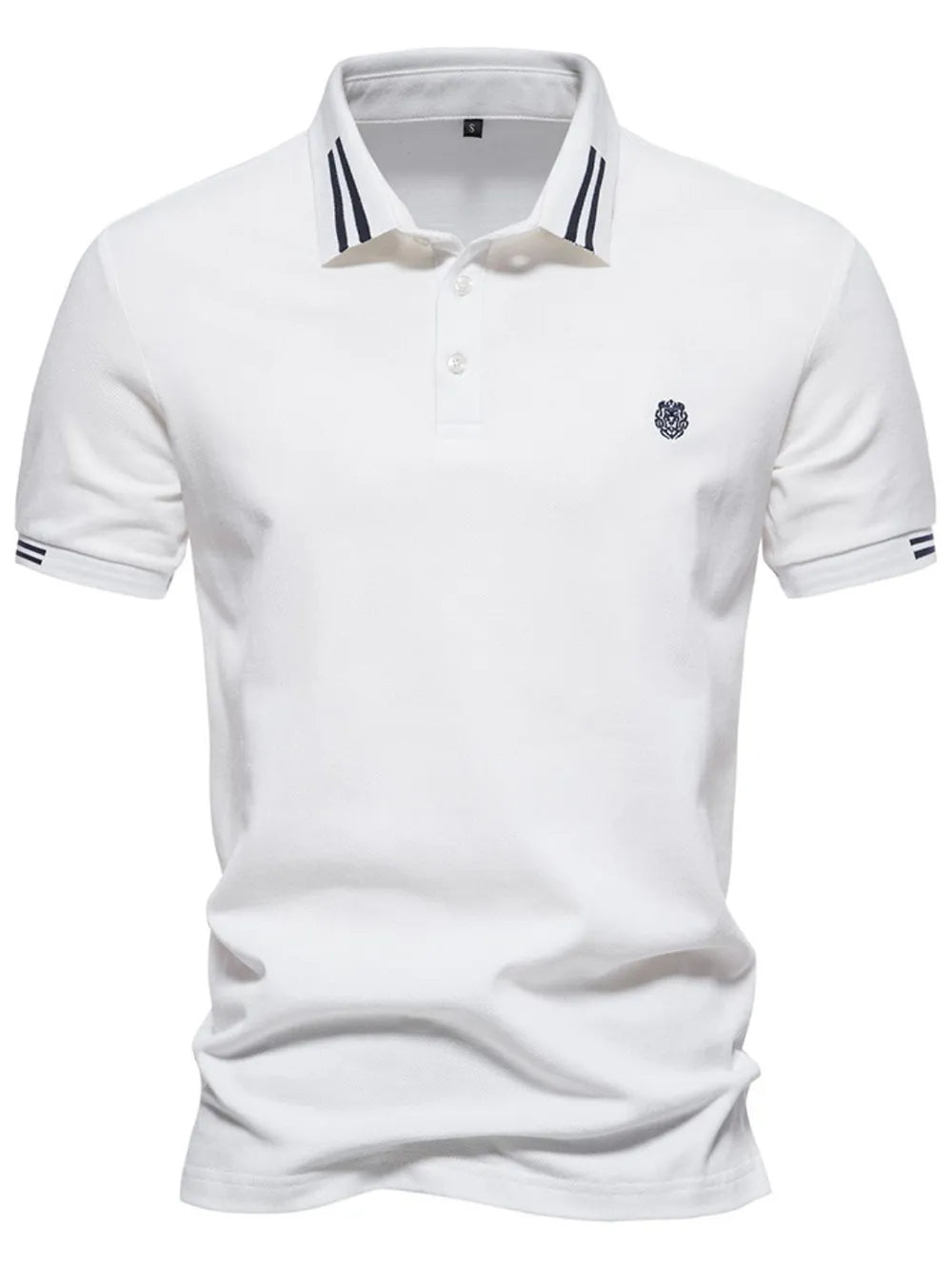 Men's Embroidered Striped Short Sleeve Polo Shirt - Navy