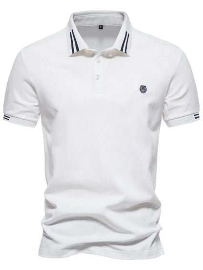 Men's Embroidered Striped Short Sleeve Polo Shirt - Navy
