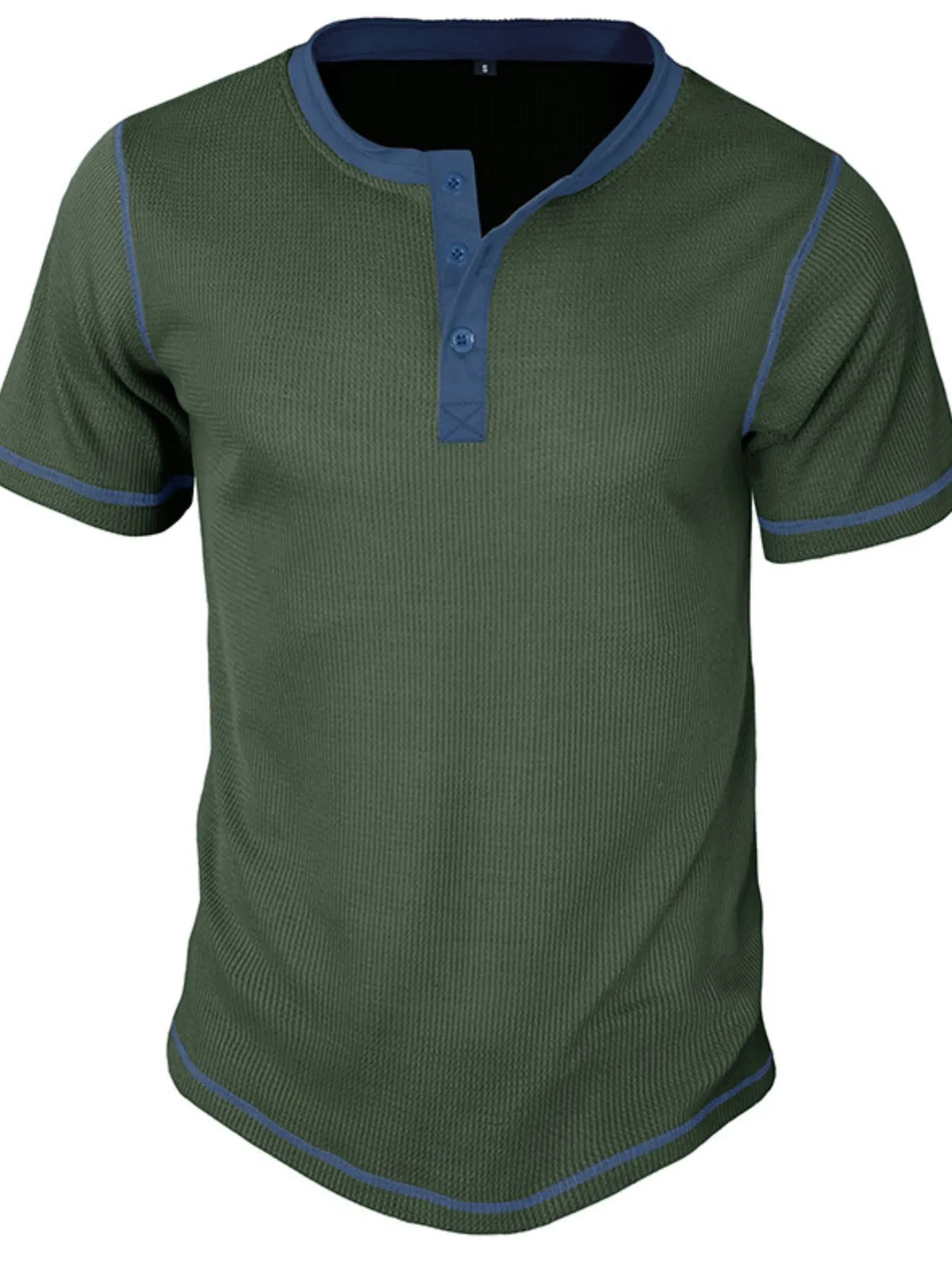 Men's Contrast Stitch Henley Polo Shirt - Black