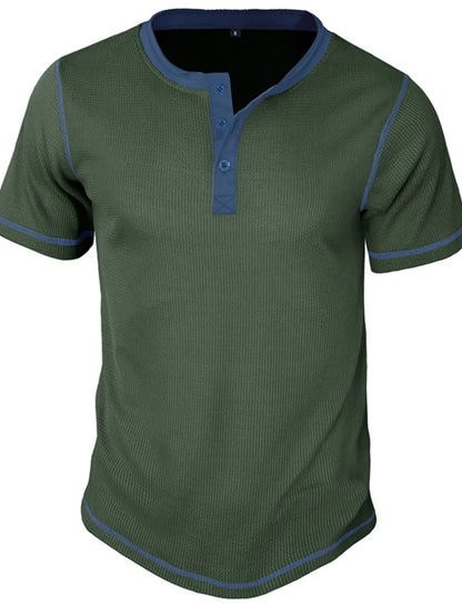 Men's Contrast Stitch Henley Polo Shirt - Black