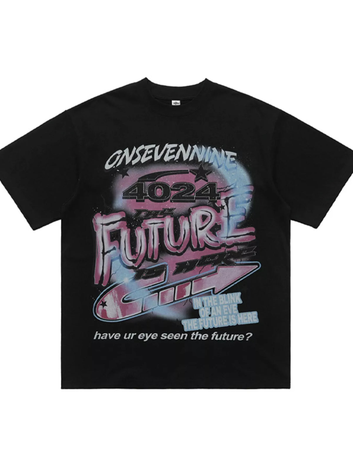 Men's Onsevennine Future Graphic Oversized T-Shirt – men's bold Y2K streetwear graphic tee, product image 3