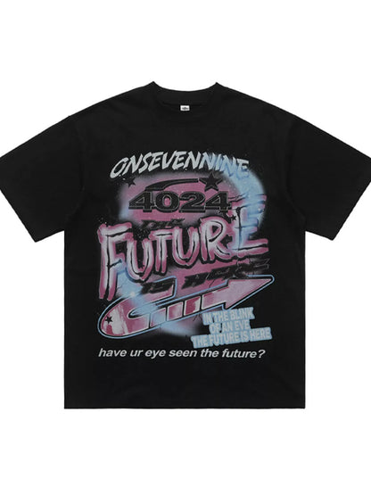 Men's Onsevennine Future Graphic Oversized T-Shirt – men's bold Y2K streetwear graphic tee, product image 3