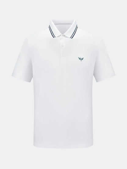 Men's Short Sleeve Breathable Polo with Stripe Detail Collar - Black